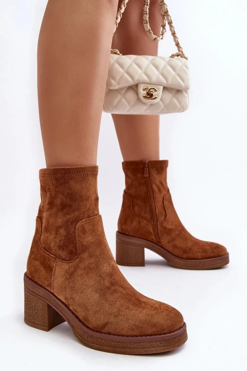 Botki Ocieplane|Brązowe I Beżowe Botki>Boto Damskie Botki Na Słupku Camel Argastis Brązowy