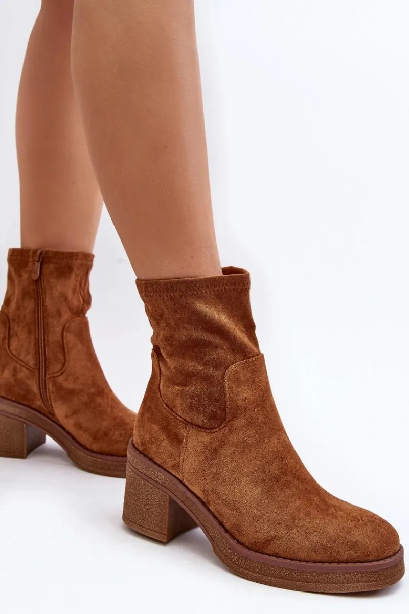 Botki Ocieplane|Brązowe I Beżowe Botki>Boto Damskie Botki Na Słupku Camel Argastis Brązowy