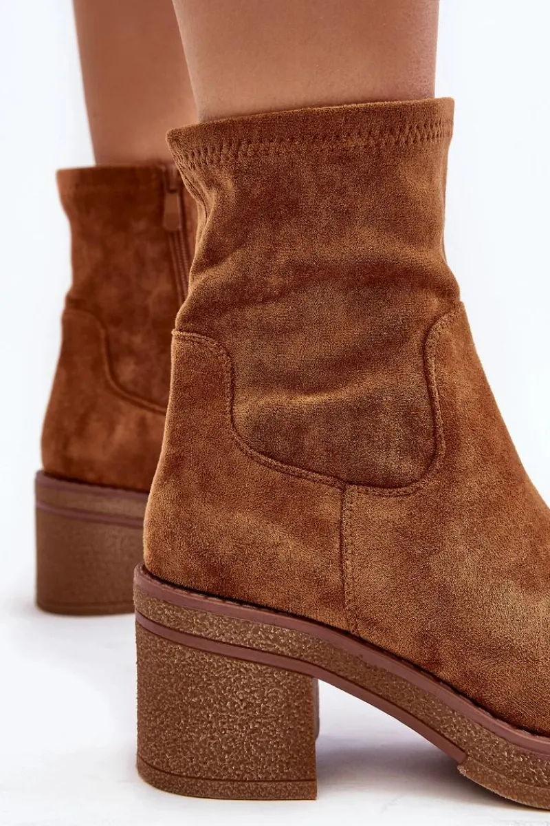 Botki Ocieplane|Brązowe I Beżowe Botki>Boto Damskie Botki Na Słupku Camel Argastis Brązowy