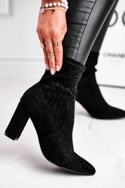 Online Damskie Botki Na Słupku Cętki Czarne Panther Damskie Botki Na Słupku|Czarne Botki