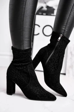 Online Damskie Botki Na Słupku Cętki Czarne Panther Damskie Botki Na Słupku|Czarne Botki