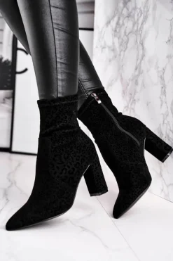 Online Damskie Botki Na Słupku Cętki Czarne Panther Damskie Botki Na Słupku|Czarne Botki