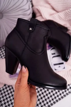 New Damskie Botki Na Słupku Czarne Memfis Damskie Botki Na Słupku|Botki Na Obcasie