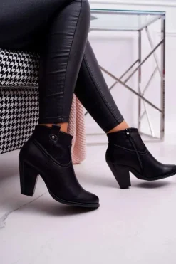 New Damskie Botki Na Słupku Czarne Memfis Damskie Botki Na Słupku|Botki Na Obcasie