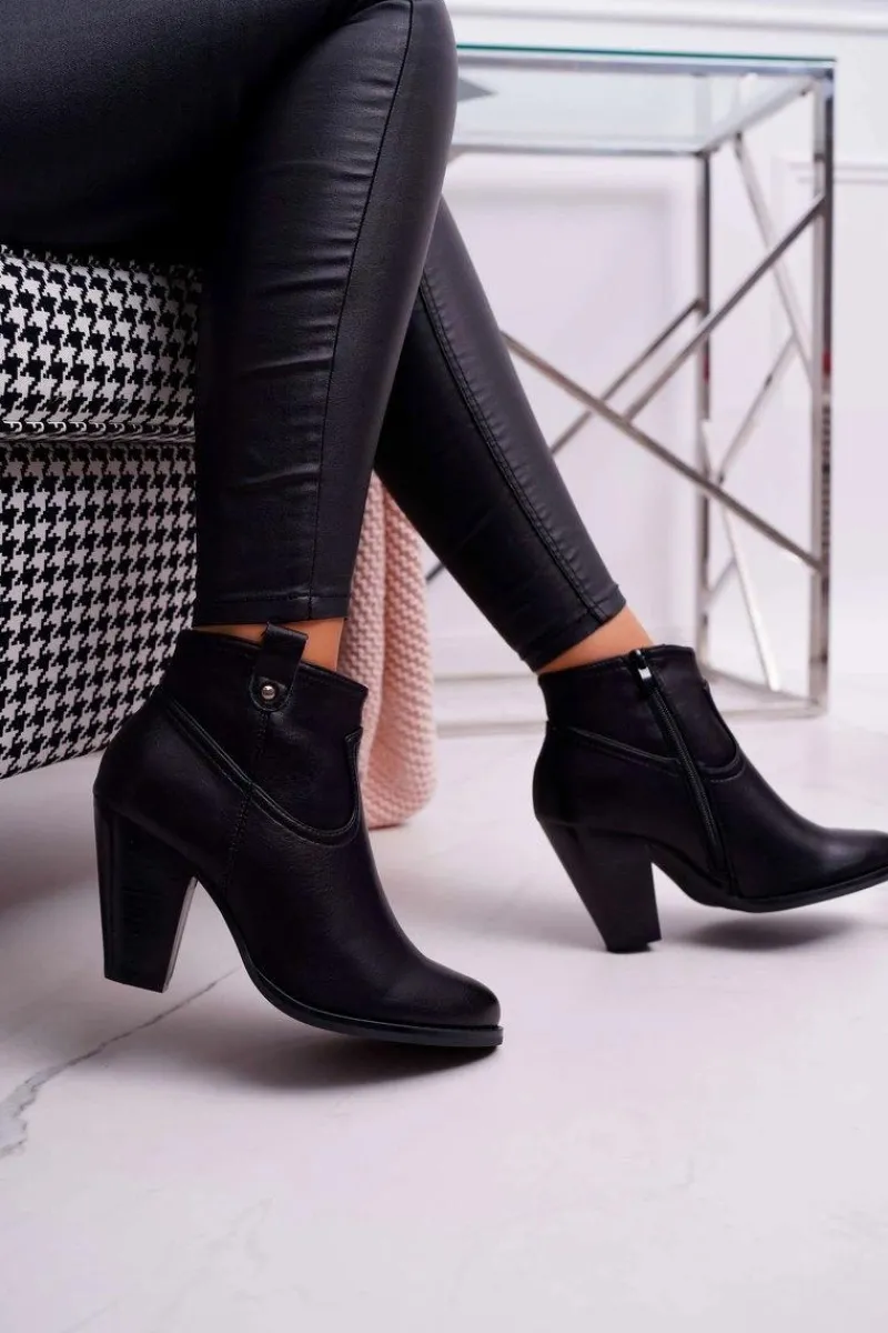 New Damskie Botki Na Słupku Czarne Memfis Damskie Botki Na Słupku|Botki Na Obcasie