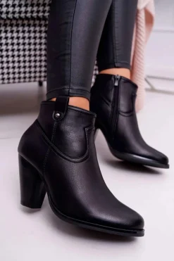 New Damskie Botki Na Słupku Czarne Memfis Damskie Botki Na Słupku|Botki Na Obcasie
