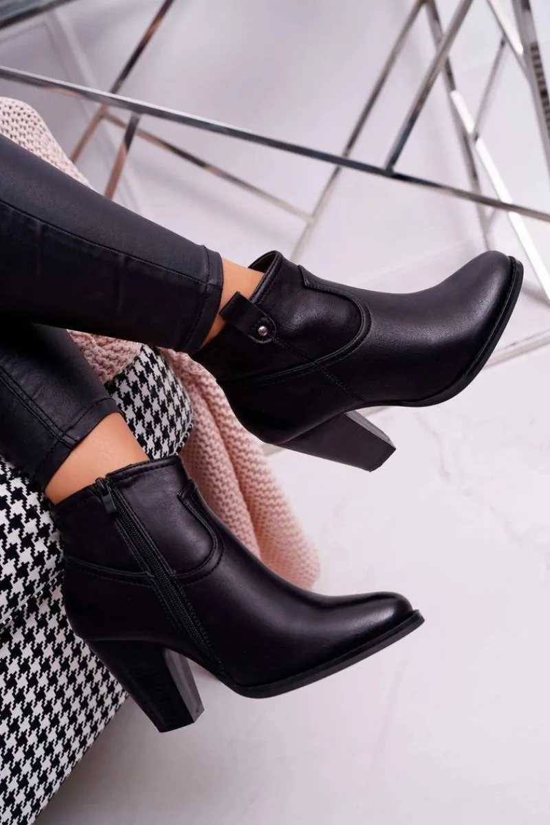 New Damskie Botki Na Słupku Czarne Memfis Damskie Botki Na Słupku|Botki Na Obcasie