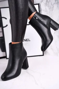 Botki Na Słupku|Czarne Botki>Boto Damskie Botki Na Słupku Czarne Gun