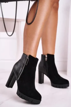 Hot Damskie Botki Na Słupku Czarne Cissy Damskie Botki Na Słupku|Czarne Botki