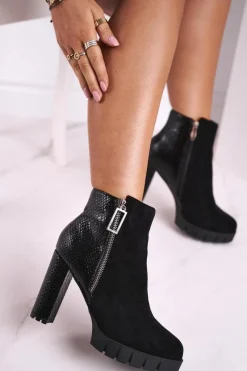 Hot Damskie Botki Na Słupku Czarne Cissy Damskie Botki Na Słupku|Czarne Botki