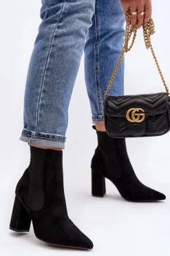 Outlet Boto Damskie Botki Na Słupku Czarne Tapara