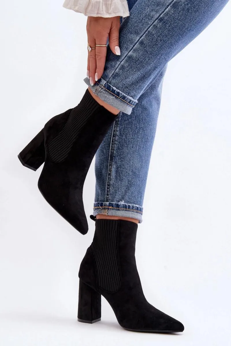 Outlet Boto Damskie Botki Na Słupku Czarne Tapara