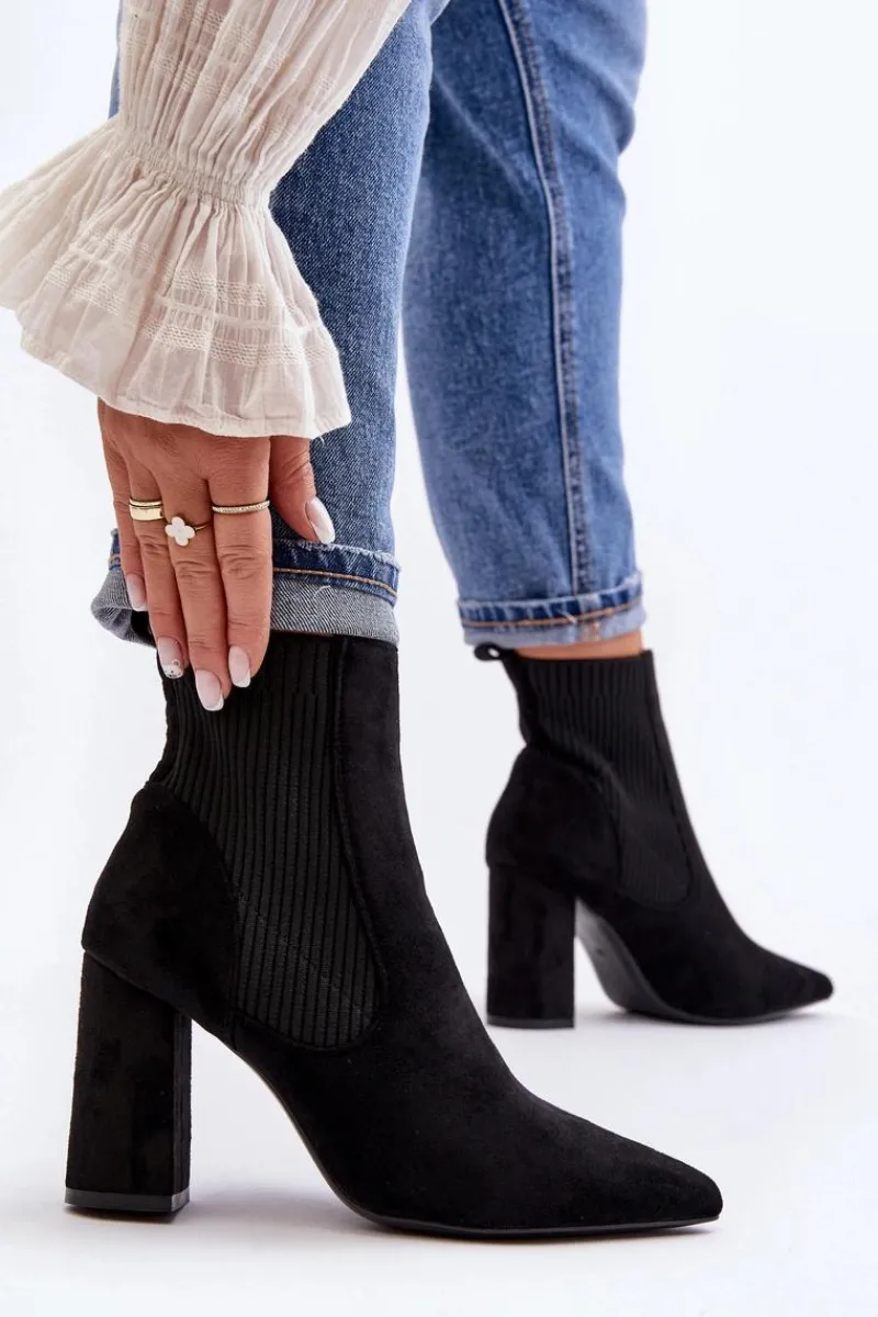 Outlet Boto Damskie Botki Na Słupku Czarne Tapara