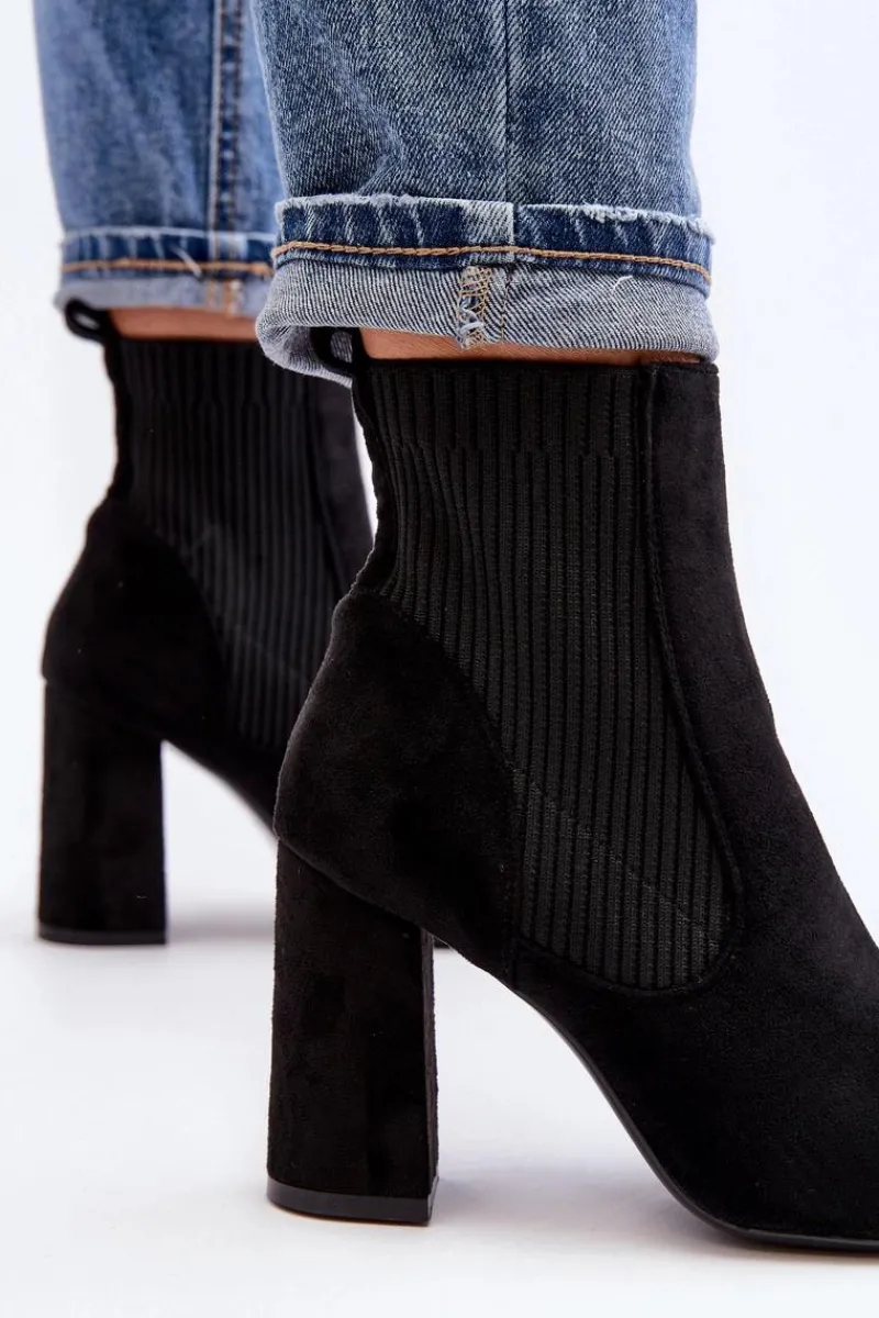 Outlet Boto Damskie Botki Na Słupku Czarne Tapara