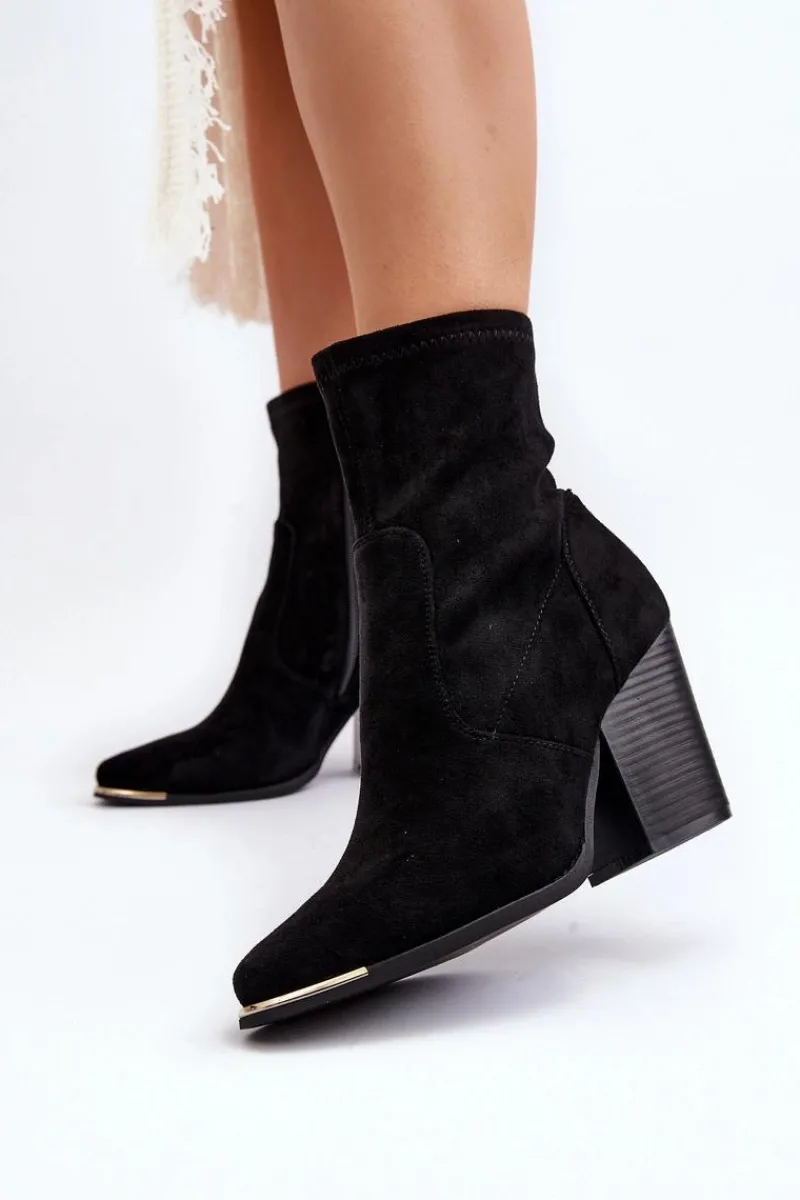 Botki Wiosenne|Botki Na Słupku>Boto Damskie Botki Na Słupku Czarne Sanile