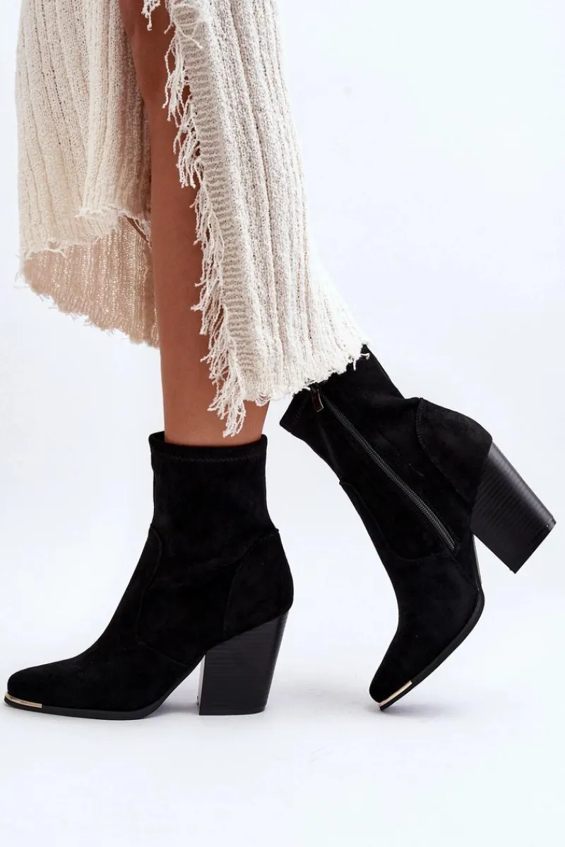 Botki Wiosenne|Botki Na Słupku>Boto Damskie Botki Na Słupku Czarne Sanile