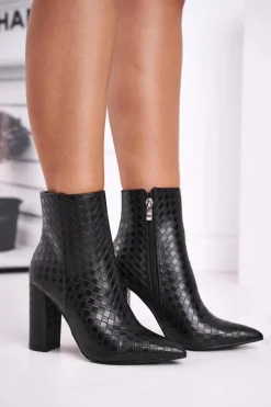 Boto Damskie Botki Na Słupku Czarne Prudence