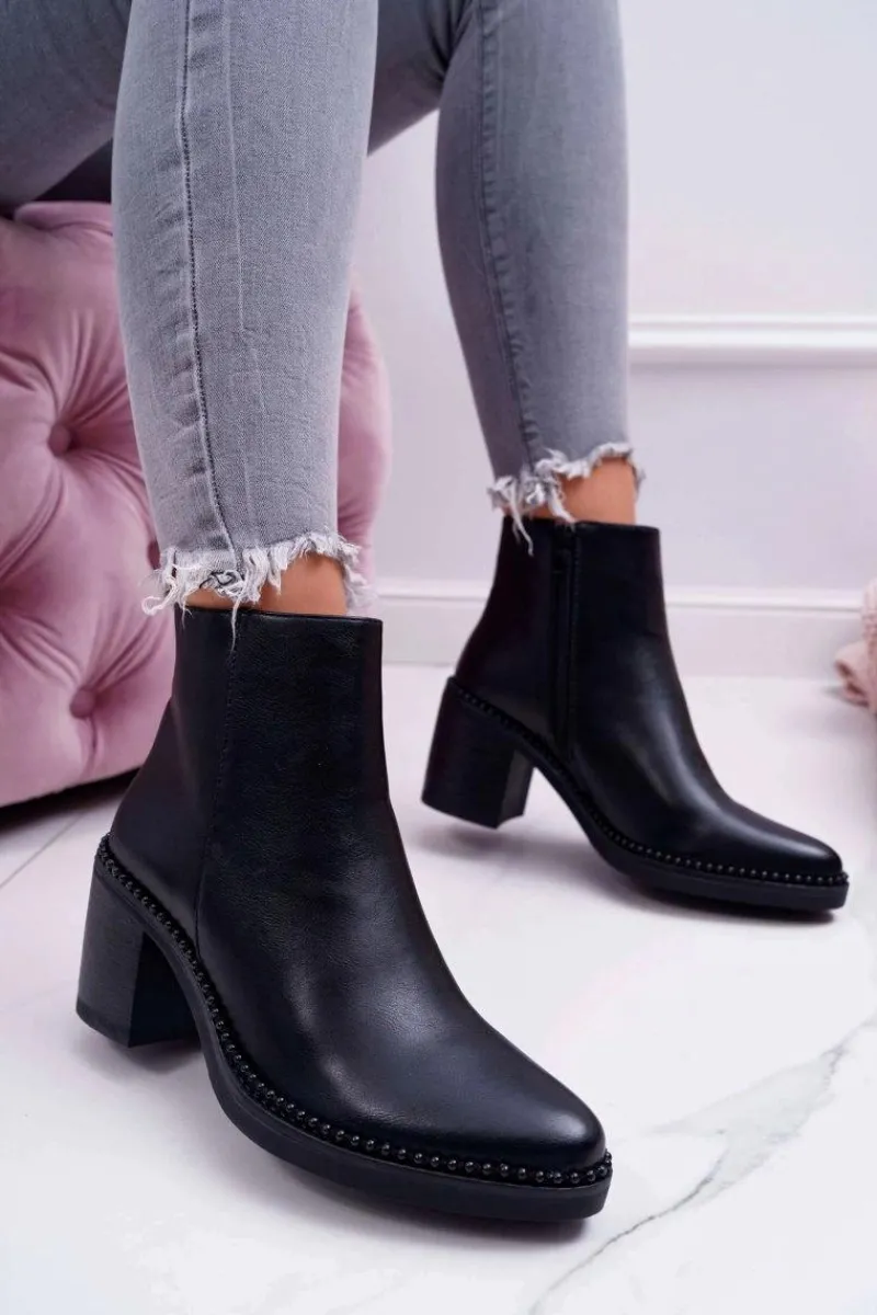 New Damskie Botki Na Słupku Czarne Duo Damskie Botki Na Słupku|Botki Zimowe Damskie