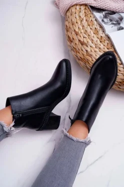 New Damskie Botki Na Słupku Czarne Duo Damskie Botki Na Słupku|Botki Zimowe Damskie