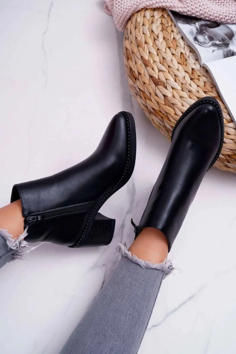 New Damskie Botki Na Słupku Czarne Duo Damskie Botki Na Słupku|Botki Zimowe Damskie
