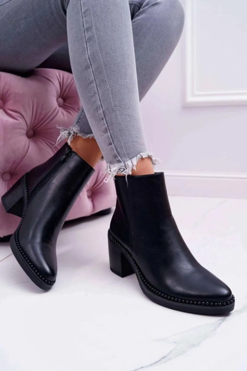 New Damskie Botki Na Słupku Czarne Duo Damskie Botki Na Słupku|Botki Zimowe Damskie