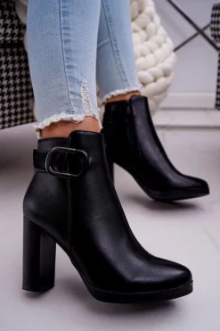 Hot Damskie Botki Na Słupku Czarne Mastor Damskie Botki Na Słupku|Botki Zimowe Damskie