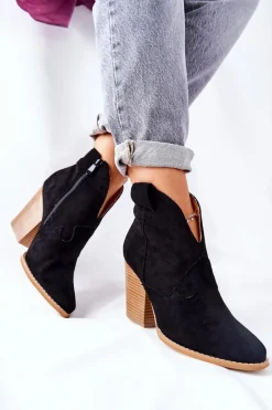 Outlet Boto Damskie Botki Na Słupku Czarne Meronet