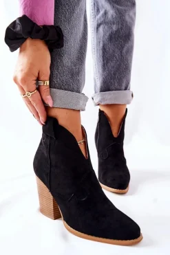 Outlet Boto Damskie Botki Na Słupku Czarne Meronet