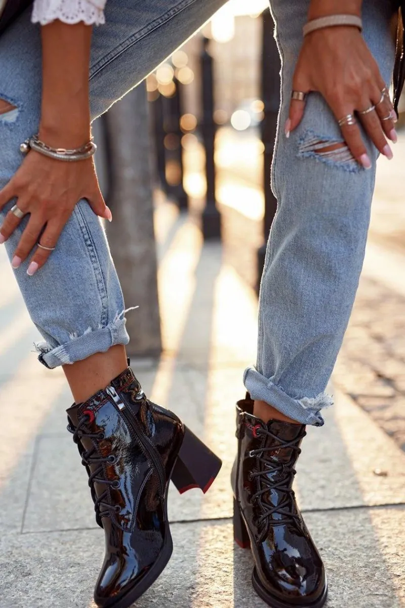 Botki Na Słupku|Czarne Botki>Damskie buty S.Barski Damskie Botki Na Słupku Lakierowane Czarne Do It Better