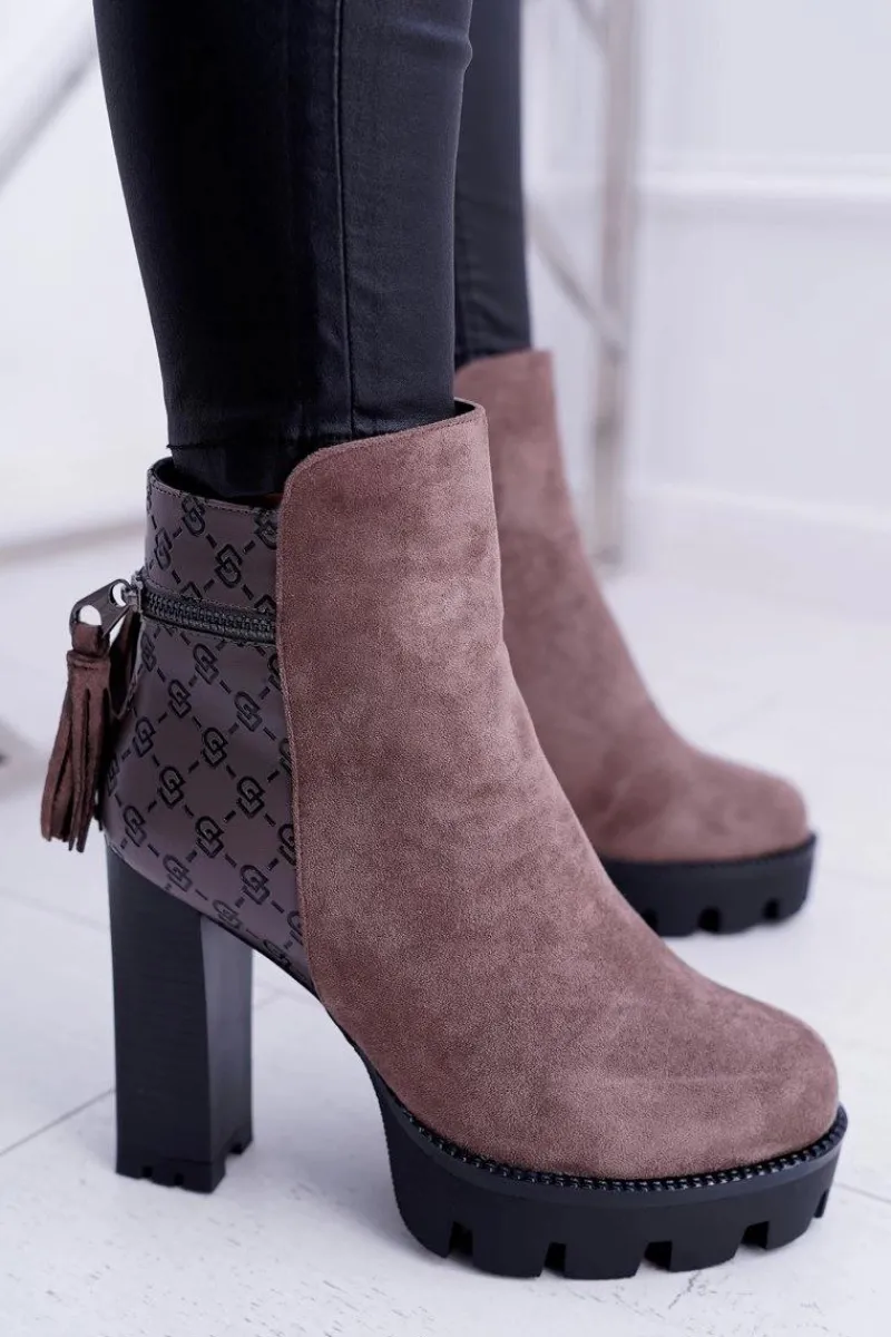 Botki Na Słupku|Botki Zimowe Damskie>Boto Damskie Botki Na Słupku Lu Boo Ciepłe Coffe Milky Way