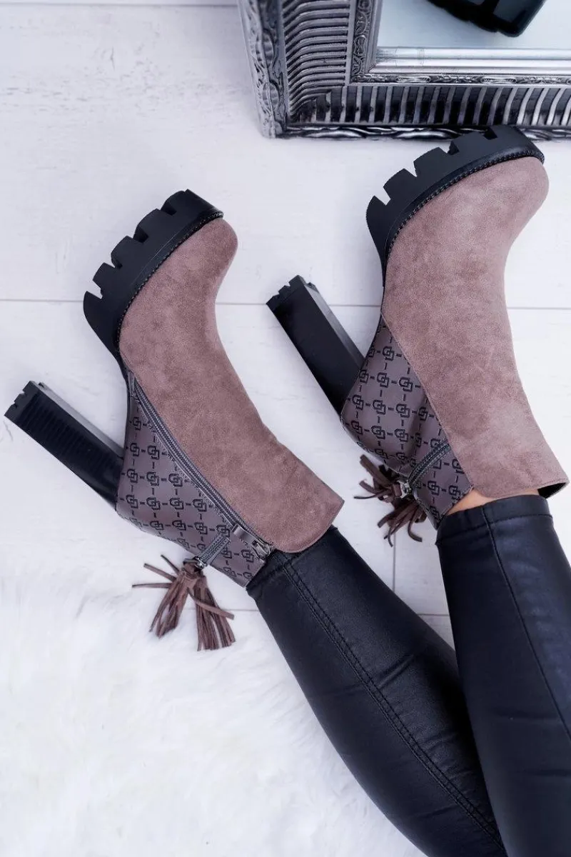 Botki Na Słupku|Botki Zimowe Damskie>Boto Damskie Botki Na Słupku Lu Boo Ciepłe Coffe Milky Way