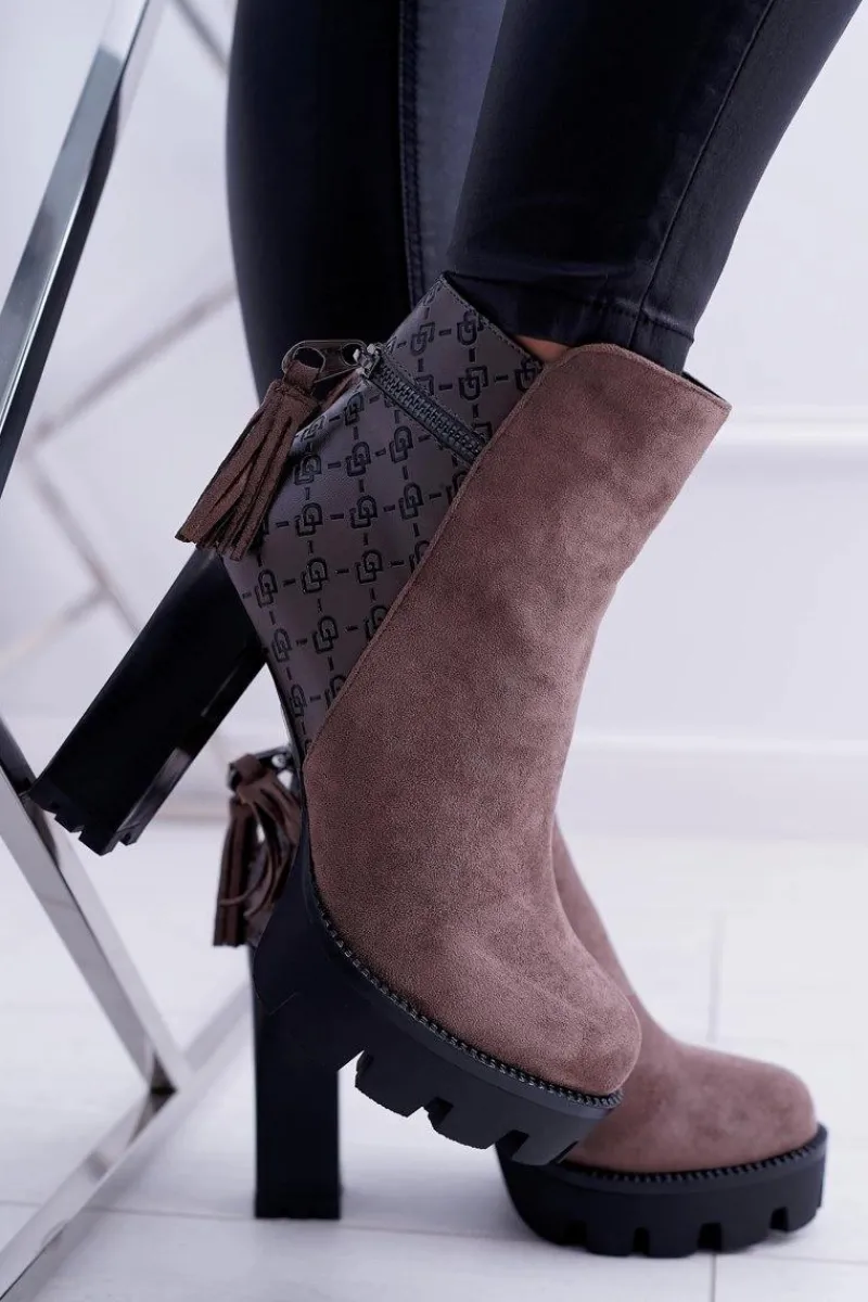 Botki Na Słupku|Botki Zimowe Damskie>Boto Damskie Botki Na Słupku Lu Boo Ciepłe Coffe Milky Way