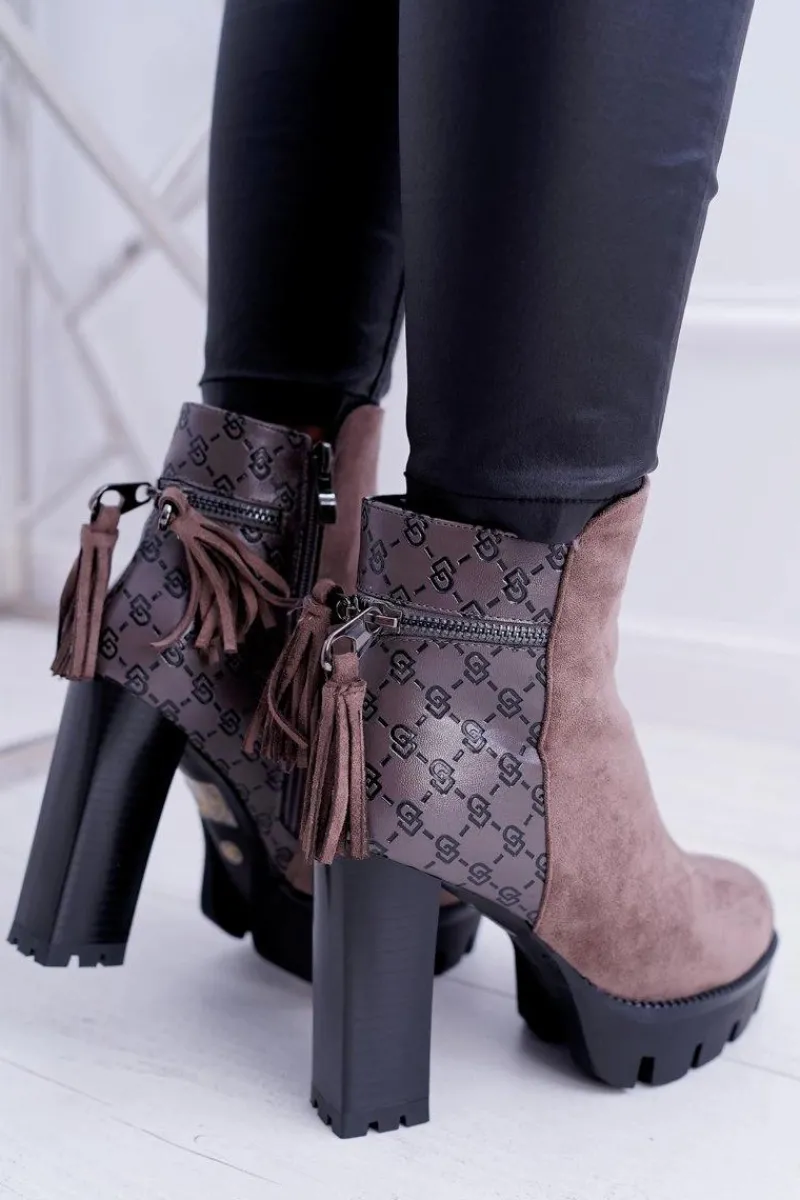 Botki Na Słupku|Botki Zimowe Damskie>Boto Damskie Botki Na Słupku Lu Boo Ciepłe Coffe Milky Way