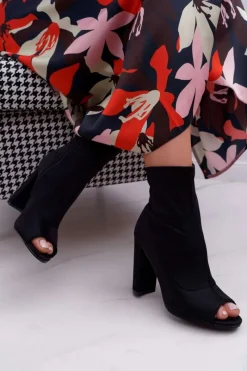 Sale Boto Damskie Botki Na Słupku Lycra Odkryte Palce Czarne First