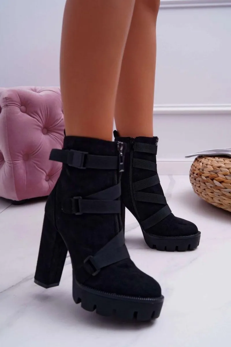 Botki Na Słupku|Botki Zimowe Damskie>Boto Damskie Botki Na Słupku Ocieplane Czarne Zamszowe Guiness