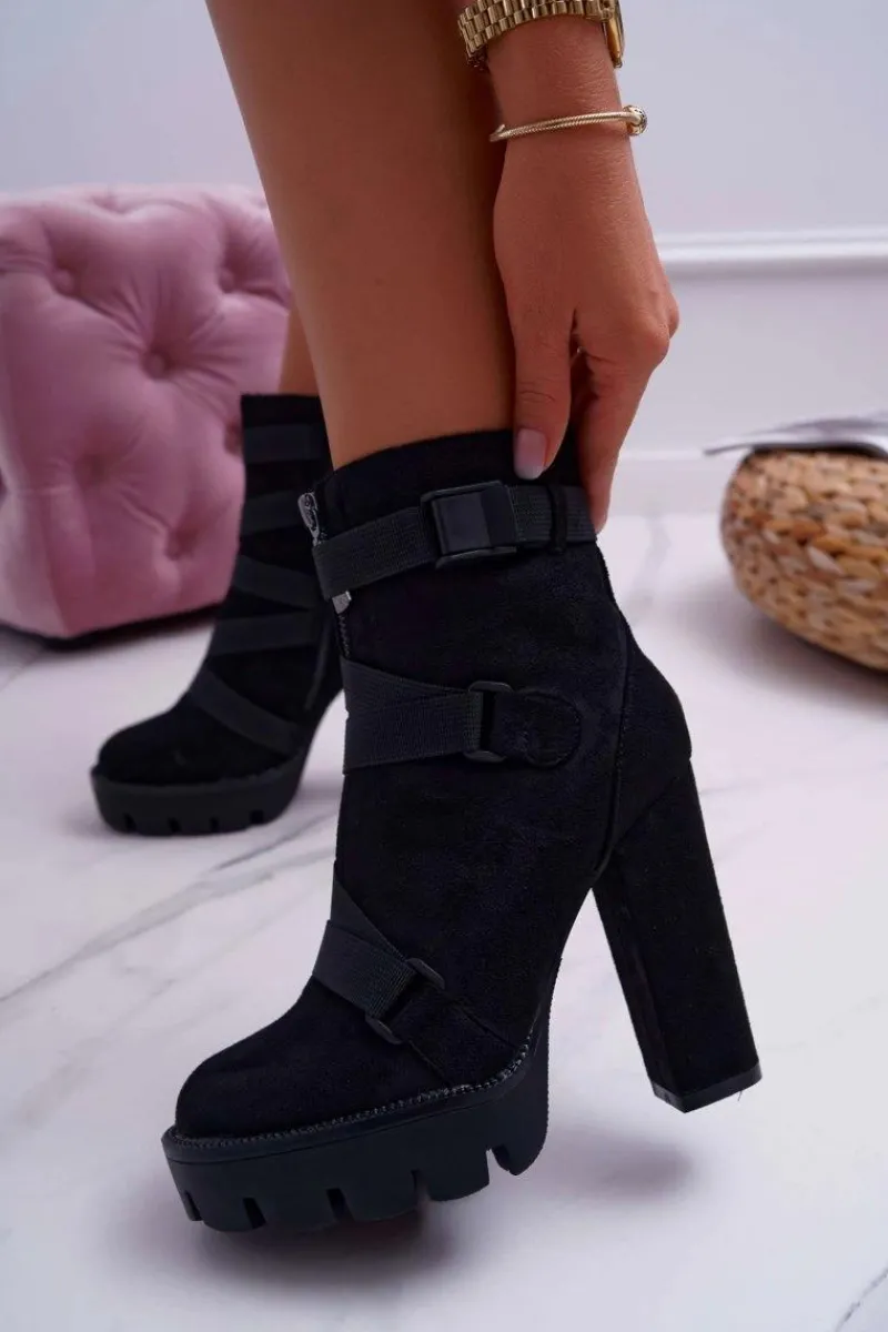 Botki Na Słupku|Botki Zimowe Damskie>Boto Damskie Botki Na Słupku Ocieplane Czarne Zamszowe Guiness