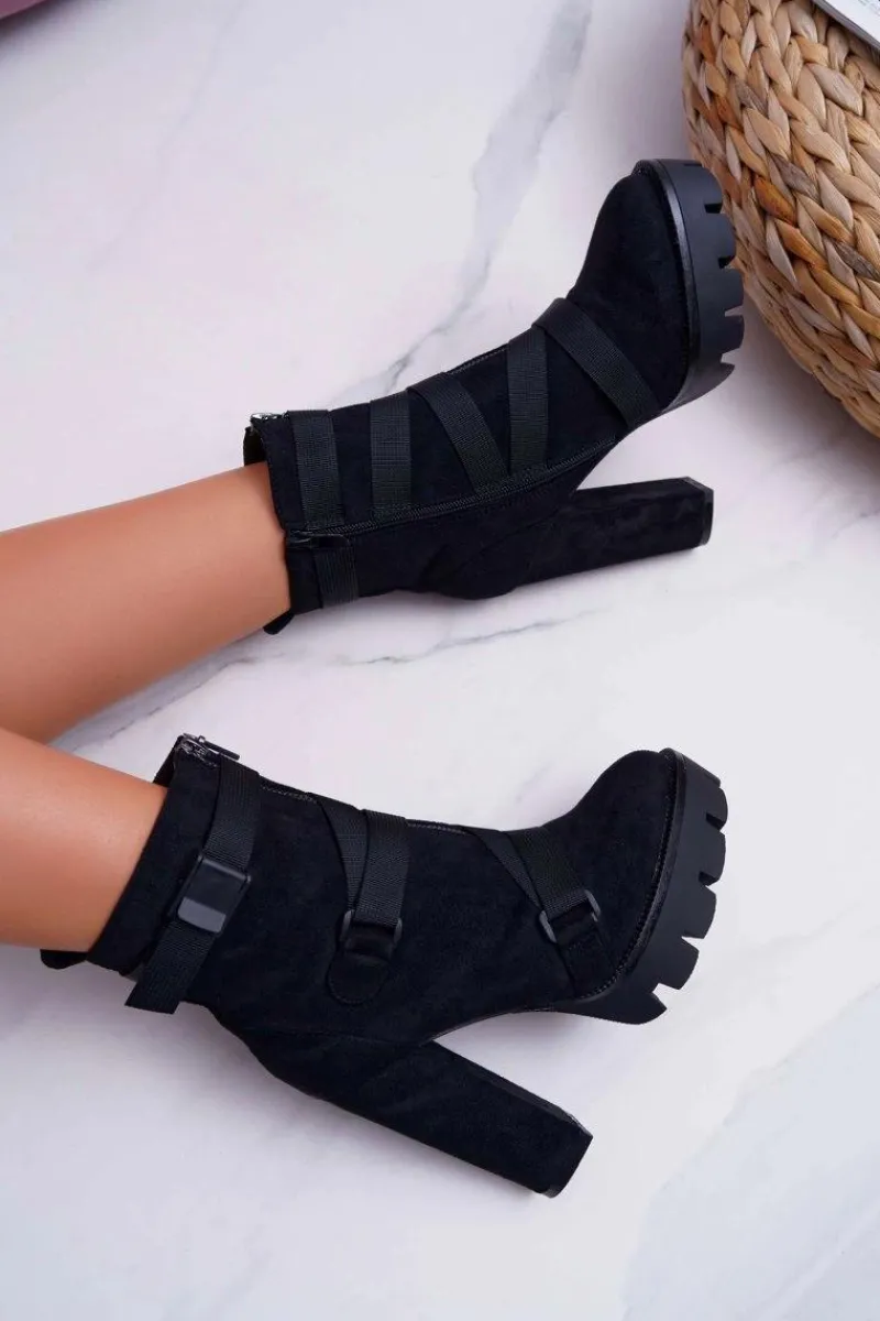 Botki Na Słupku|Botki Zimowe Damskie>Boto Damskie Botki Na Słupku Ocieplane Czarne Zamszowe Guiness