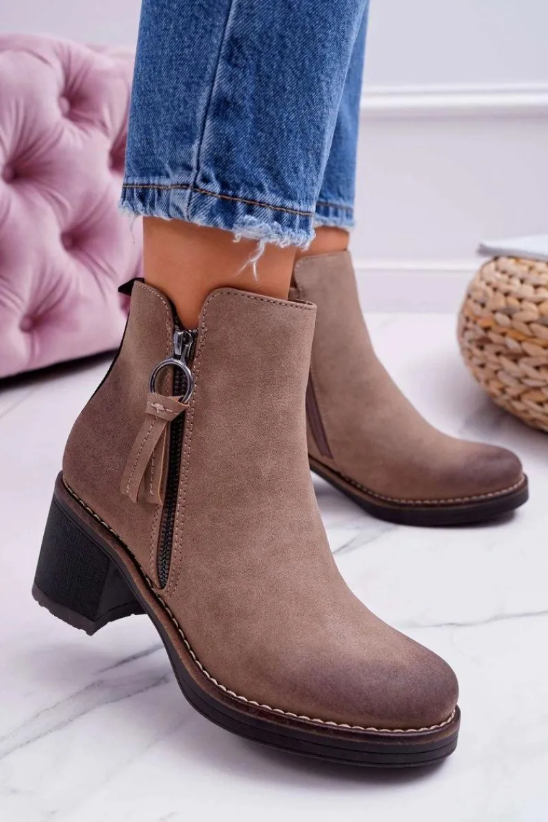 Botki Na Słupku|Botki Zimowe Damskie>Boto Damskie Botki Na Słupku Ocieplane Filcem Beżowe Delia