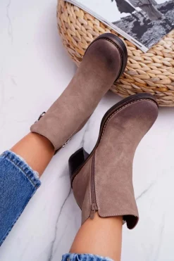 Botki Na Słupku|Botki Zimowe Damskie>Boto Damskie Botki Na Słupku Ocieplane Filcem Beżowe Delia