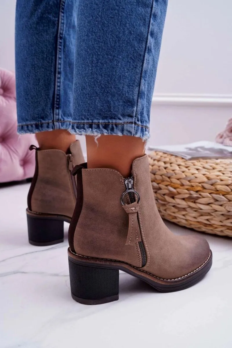 Botki Na Słupku|Botki Zimowe Damskie>Boto Damskie Botki Na Słupku Ocieplane Filcem Beżowe Delia