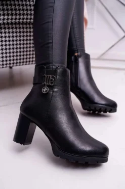 Sale Boto Damskie Botki Na Słupku Ocieplane Czarne Teleni