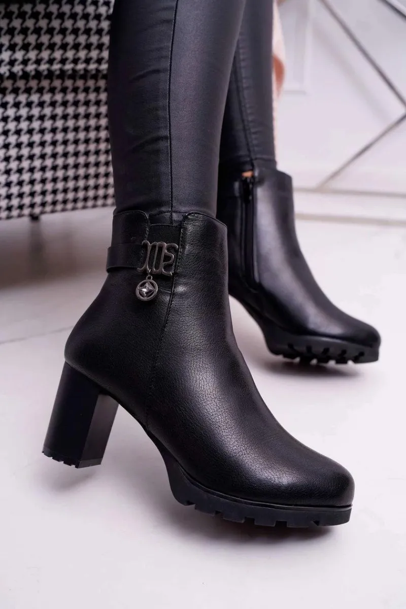 Sale Boto Damskie Botki Na Słupku Ocieplane Czarne Teleni