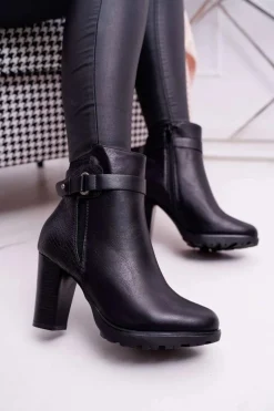 Discount Damskie Botki Na Słupku Ocieplane Czarne Devin Damskie Botki Na Słupku|Botki Zimowe Damskie