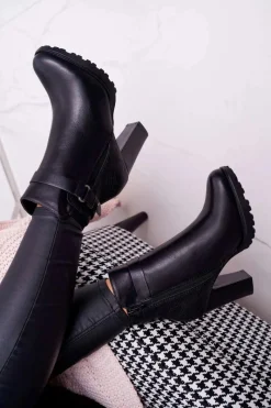 Discount Damskie Botki Na Słupku Ocieplane Czarne Devin Damskie Botki Na Słupku|Botki Zimowe Damskie