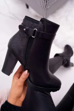 Discount Damskie Botki Na Słupku Ocieplane Czarne Devin Damskie Botki Na Słupku|Botki Zimowe Damskie
