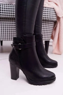 Discount Damskie Botki Na Słupku Ocieplane Czarne Devin Damskie Botki Na Słupku|Botki Zimowe Damskie