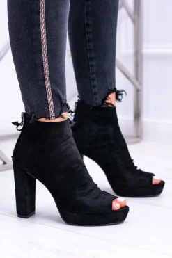 Outlet Boto Damskie Botki Na Słupku Odkryte Palce Czarne Temira