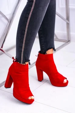 Botki Na Słupku|Botki Zamszowe>Boto Damskie Botki Na Słupku Odkryte Palce Czerwone Temira