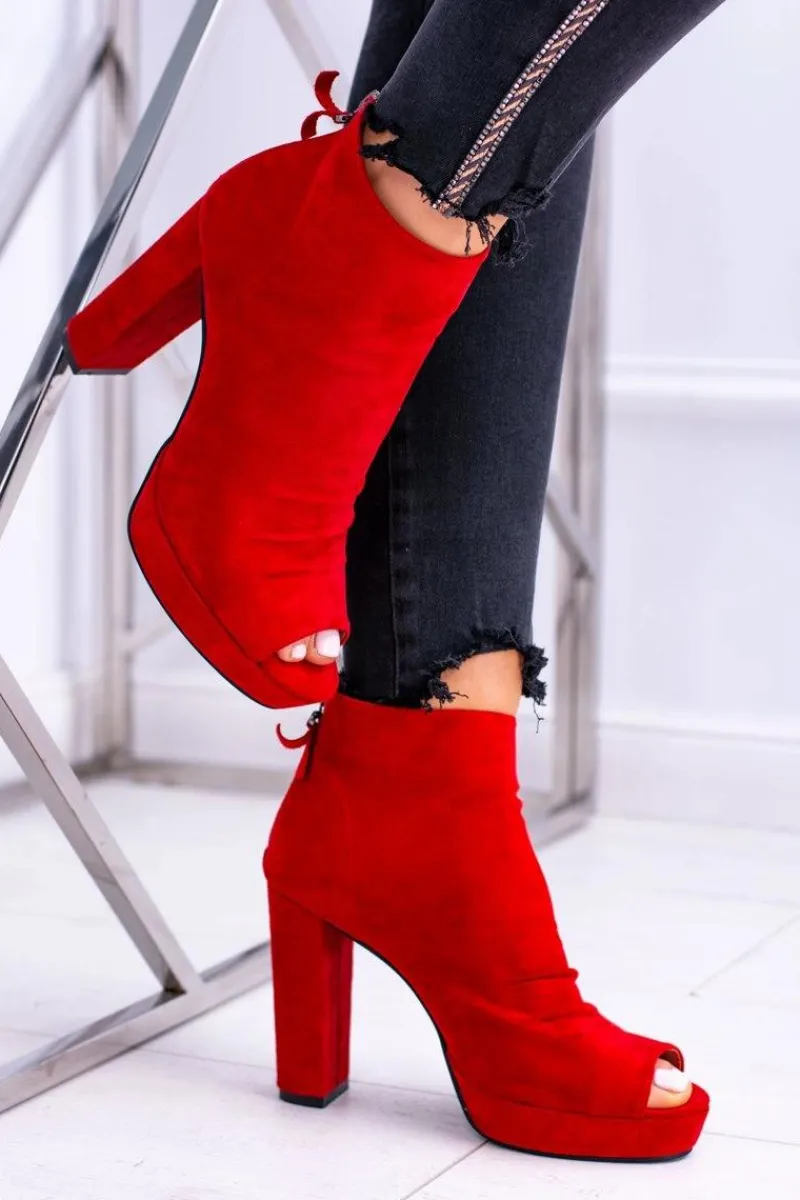 Botki Na Słupku|Botki Zamszowe>Boto Damskie Botki Na Słupku Odkryte Palce Czerwone Temira