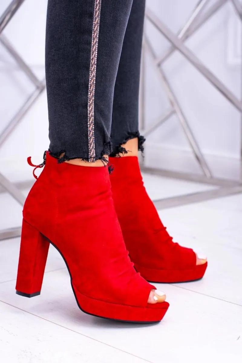 Botki Na Słupku|Botki Zamszowe>Boto Damskie Botki Na Słupku Odkryte Palce Czerwone Temira